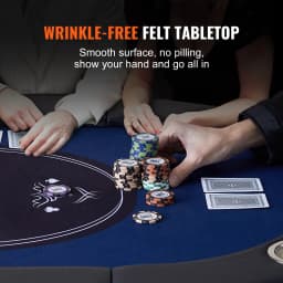 SucceBuy 8 Player Foldable Poker Table Blackjack Texas Holdem w/ Padded Rails and Stainless Steel Cup Holders Blue