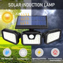 3 Head Solar Motion Sensor Light 74LED Outdoor Garden Wall Security Flood Lamp