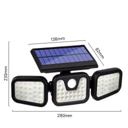 3 Head Solar Motion Sensor Light 74LED Outdoor Garden Wall Security Flood Lamp