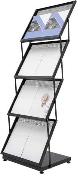 Foldable Magazine Rack,4 Tier A3 Literature Rack Brochure Display Stand Floor Magazine Rack for Exhibition, Office, Retail Store