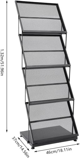 Foldable Magazine Rack,4 Tier A3 Literature Rack Brochure Display Stand Floor Magazine Rack for Exhibition, Office, Retail Store