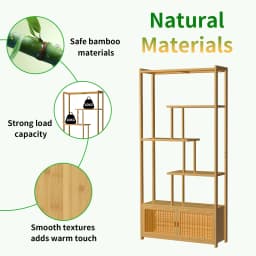 Bamboo Storage Rack Shelving Unit with High and Low Shelves Bookshelf Plant Stand for Home Organization Shelf