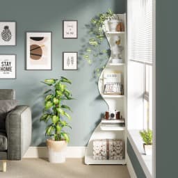 Tribesigns Modern 5-Tier Wall Corner Bookshelf, Stylish Corner Small Bookcase Storage Rack Plant Stand with Unique