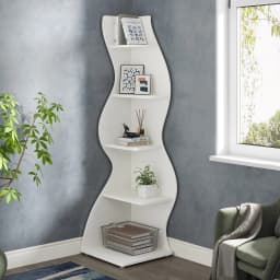 Tribesigns Modern 5-Tier Wall Corner Bookshelf, Stylish Corner Small Bookcase Storage Rack Plant Stand with Unique