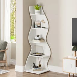 Tribesigns Modern 5-Tier Wall Corner Bookshelf, Stylish Corner Small Bookcase Storage Rack Plant Stand with Unique