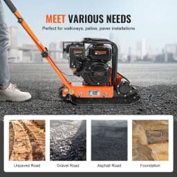 SucceBuy Gasoline Plate Compactor 2.8/6.5 HP Force Vibratory Compaction Tamper For Walkways, Asphalts, Patios Paver Landscaping