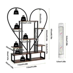 6 Tier Wood and Metal Plant Display Rack Stand Heart Shaped Storage Shelf with Grow Lights