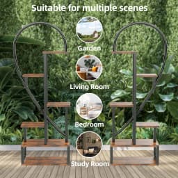 6 Tier Heart Shaped Plant Stand, Wood & Metal Flower Rack for Plants Display, Storage Shelf for Garden, Balcony, Living Room