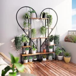 6 Tier Heart Shaped Plant Stand, Wood & Metal Flower Rack for Plants Display, Storage Shelf for Garden, Balcony, Living Room