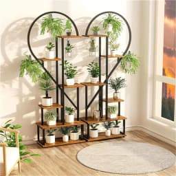 6 Tier Heart Shaped Plant Stand, Wood & Metal Flower Rack for Plants Display, Storage Shelf for Garden, Balcony, Living Room
