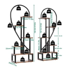 6 Tier Heart Shaped Plant Stand, Wood & Metal Flower Rack for Plants Display, Storage Shelf for Garden, Balcony, Living Room