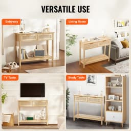 SucceBuy Rattan Console Table with 2/3Storage Drawers Rattan Entryway Table Console Table for Living Room Study Entryway TV Wall