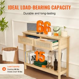 SucceBuy Rattan Console Table with 2/3Storage Drawers Rattan Entryway Table Console Table for Living Room Study Entryway TV Wall
