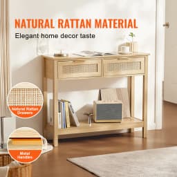 SucceBuy Rattan Console Table with 2/3Storage Drawers Rattan Entryway Table Console Table for Living Room Study Entryway TV Wall