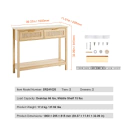 SucceBuy Rattan Console Table with 2/3Storage Drawers Rattan Entryway Table Console Table for Living Room Study Entryway TV Wall