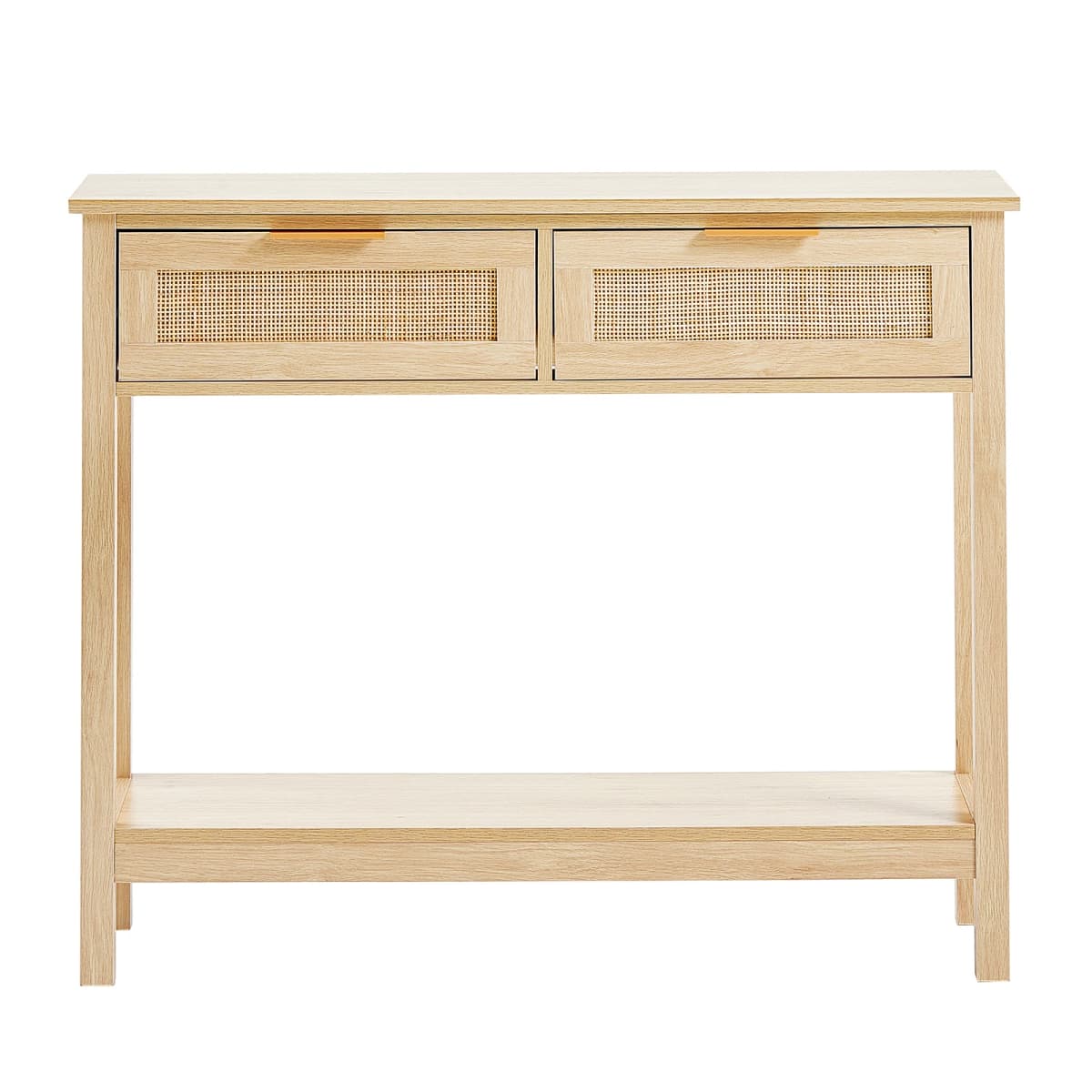 SucceBuy Rattan Console Table with 2/3Storage Drawers Rattan Entryway Table Console Table for Living Room Study Entryway TV Wall