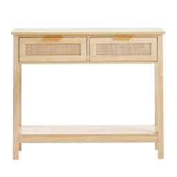 SucceBuy Rattan Console Table with 2/3Storage Drawers Rattan Entryway Table Console Table for Living Room Study Entryway TV Wall
