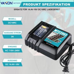 VANON DC18RC Rapid Car 14.4V-18V Battery Charger Replace for Makita BL1850 BL1840B BL1820 BL1815 BL1890 Cordles Tool Battery pin