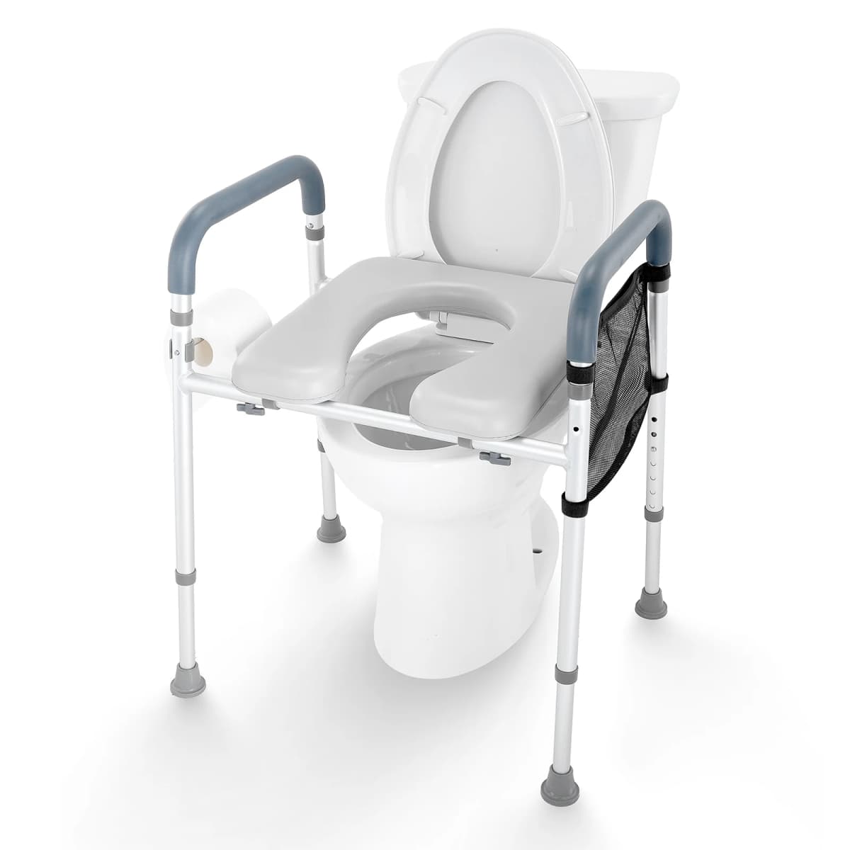 SucceBuy Raised Toilet Seat 7-Position Height Adjustment 19.3"- 25.2" 350 lbs Weight Capacity with Comfort Padded Aluminum Frame
