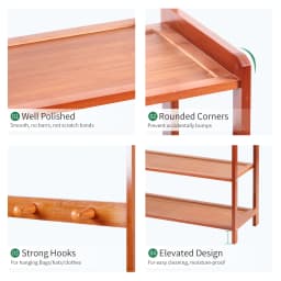 5 Tiers Bamboo Shoe Storage Rack Shoe Coat Rack Organiser with 8 Hooks