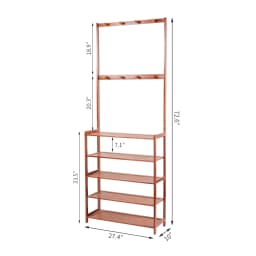 5 Tiers Bamboo Shoe Storage Rack Shoe Coat Rack Organiser with 8 Hooks