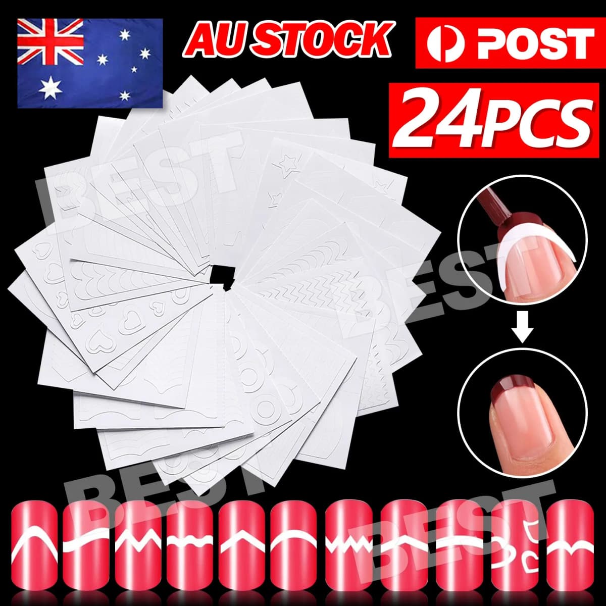 French Manicure Nail Art Tips Form Fringe Guides Sticker DIY Stencil 24PC/PACK