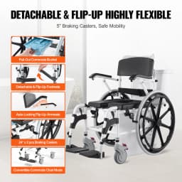 SucceBuy Shower Wheelchair 17.5 in Bathroom Wheelchair for Inside Shower Adjustable Rolling Shower Chair for Disabled Adult