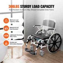 SucceBuy Shower Wheelchair 17.5 in Bathroom Wheelchair for Inside Shower Adjustable Rolling Shower Chair for Disabled Adult