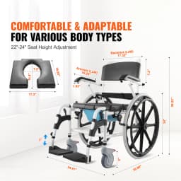 SucceBuy Shower Wheelchair 17.5 in Bathroom Wheelchair for Inside Shower Adjustable Rolling Shower Chair for Disabled Adult