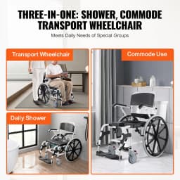 SucceBuy Shower Wheelchair 17.5 in Bathroom Wheelchair for Inside Shower Adjustable Rolling Shower Chair for Disabled Adult