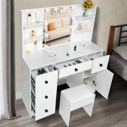 Vanity Set Dressing Table Stool Makeup Desk Drawers With Large LED Light Mirror