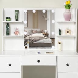 Vanity Set Dressing Table Stool Makeup Desk Drawers With Large LED Light Mirror