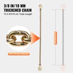 SucceBuy 10/14ft G80 Transport Binder Chain 3/8" 5/16" Tow Chain with Clevis Grab Hooks Trailer Logging Chain for Towing Truck