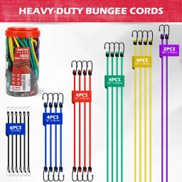 SEDY 24-Piece Heavy Duty Bungee Cords Set with Hooks, Assorted Sizes 10"-48" in Storage Jar, Ideal for Camping, Tents