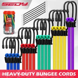 SEDY 24-Piece Heavy Duty Bungee Cords Set with Hooks, Assorted Sizes 10"-48" in Storage Jar, Ideal for Camping, Tents
