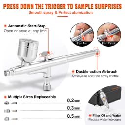 SucceBuy Dual-Action AirbrushKit with 30PSI High-Pressure Auto Start/Stop Control Compressor for Cake Painting Nail Makeup Model