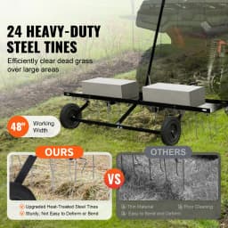 SucceBuy Tow Behind Dethatcher 48in Tow Dethatcher with 24Spring Steel Tines Lawn Dethatcher Rake for ATV/Mower Tow Behind Lawn
