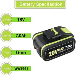 1/2/4Pcs 7.0Ah WA3551 Replace for Worx 20V Li-on Battery Pin WA3553 WA3556 WA3570,Compatible with WX390 WX178 Cordless Tools