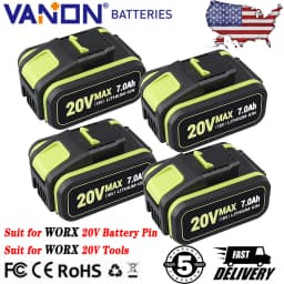 1/2/4Pcs 7.0Ah WA3551 Replace for Worx 20V Li-on Battery Pin WA3553 WA3556 WA3570,Compatible with WX390 WX178 Cordless Tools