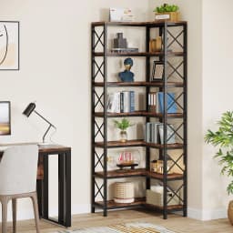 Tribesigns 7-Tier Tall Corner Shelf Large Modern Corner Bookcase, 7-Tier Tall Corner Shelf Storage Display Rack with Metal Frame