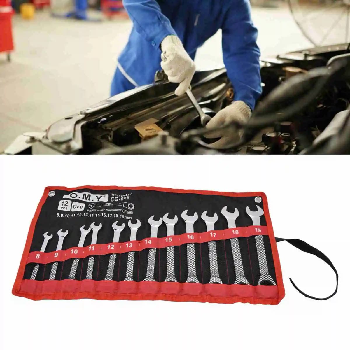 Manual Tools Ratchet Wrench Set Kit Metric Combination Chrome Vanadium Steel 8‑19mm with Storage Bag Ratchet Wrench Kit