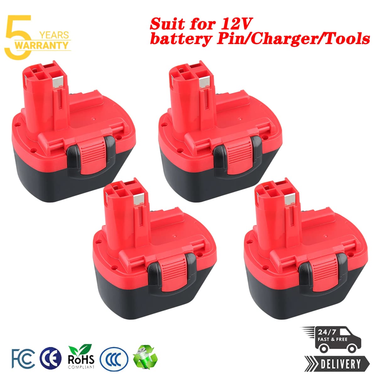 1/2/4Pcs 4.8Ah NI-MH BAT043 Replace for 12V Bosch Battery Pin BAT045 BAT046 BAT049 BAT120 Compatible With Power Cordless Tools