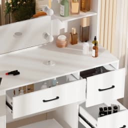 White Modern Vanity Set with 10 Led Lighted Mirror, 5 Drawers & Stool, 3 Color Dimmable, Easy Assembly Bedroom Dressers