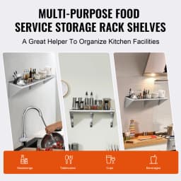 SucceBuy315/500lbs Stainless Steel Shelf Wall Mounted Floating Shelving W/Brackets Commercial Shelves for Kitchen Garage Home