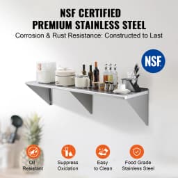 SucceBuy315/500lbs Stainless Steel Shelf Wall Mounted Floating Shelving W/Brackets Commercial Shelves for Kitchen Garage Home