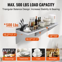 SucceBuy315/500lbs Stainless Steel Shelf Wall Mounted Floating Shelving W/Brackets Commercial Shelves for Kitchen Garage Home