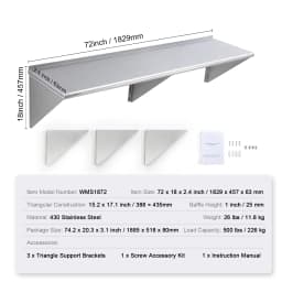 SucceBuy315/500lbs Stainless Steel Shelf Wall Mounted Floating Shelving W/Brackets Commercial Shelves for Kitchen Garage Home