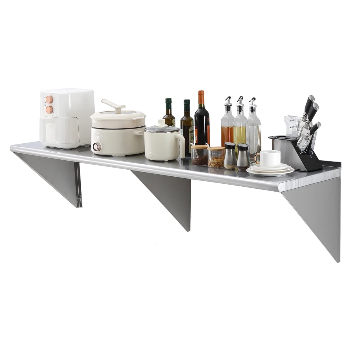 SucceBuy315/500lbs Stainless Steel Shelf Wall Mounted Floating Shelving W/Brackets Commercial Shelves for Kitchen Garage Home