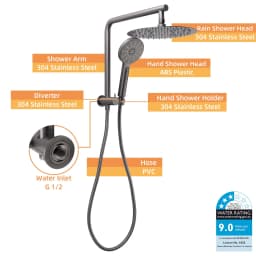 **Sydney Stock** KYLINS 2 In 1 Shower Head Set Round 8/10/12/16'' Rainfall Head Gooseneck Arm Mixer Taps Set Gun Metal Grey WELS