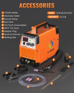 HITBOX TIG200 2in1 HF TIG/Stick Welding Machine Current Display ARC Force Post Gas 1-10s IGBT Welder Inverter for Welding Metal